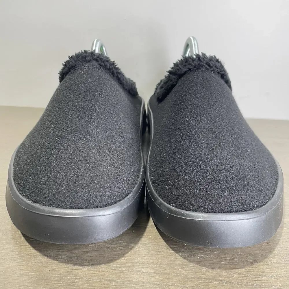 Oofos Mens 9.5 Slides NEW OOCozee Black Sherpa Lined Recovery Shoes Slip On Fur